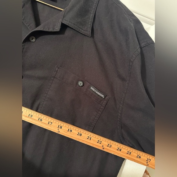 HARLEY DAVIDSON Men’s XL 100% Cotton Black Short Sleeve Button Down Back Graphic - Picture 7 of 11